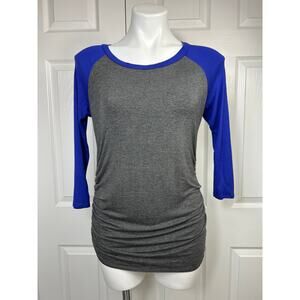 La Clef Women's Maternity T-Shirt Top With Baseball Raglan Gray Blue Medium